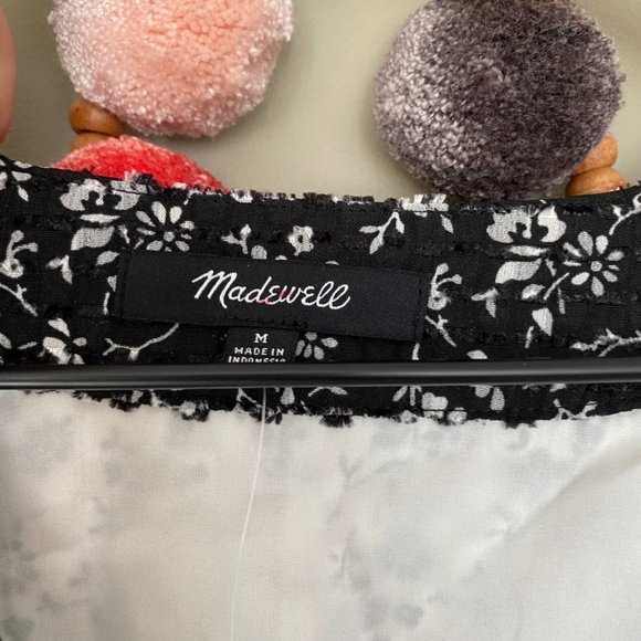 Madewell Black & White Floral Peplum Blouse Top Size Medium - Picture 8 of 10